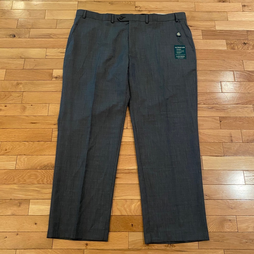 Lauren‎ Ralph Lauren Ultraflex Mens Grey 100% Wool Dress Pants 42W x 30L NEW